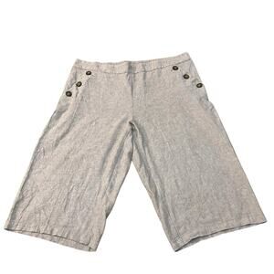 Lane Bryant Linen Blend Gaucho Capri Pants 20 Sailor Button Light Brown Wide Leg